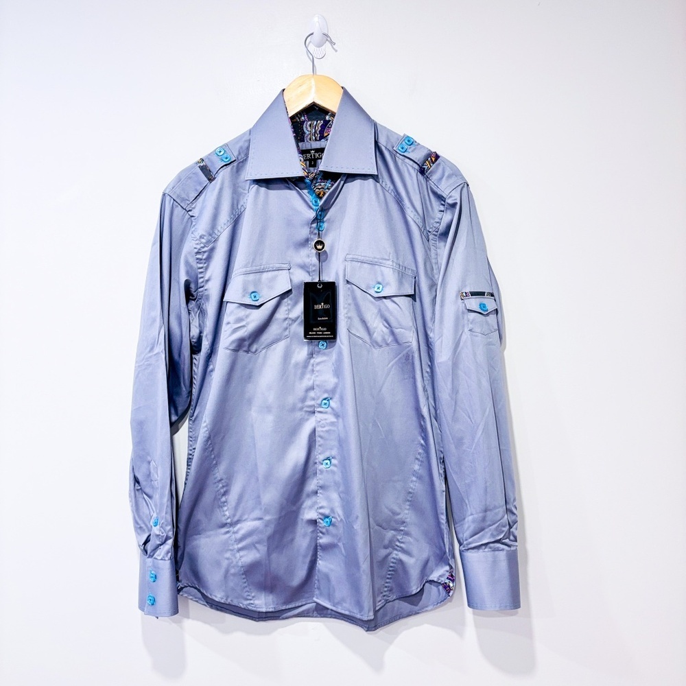 BERTIGO Grey Cargo‎ Casual Button-Down Shirt | Medium *